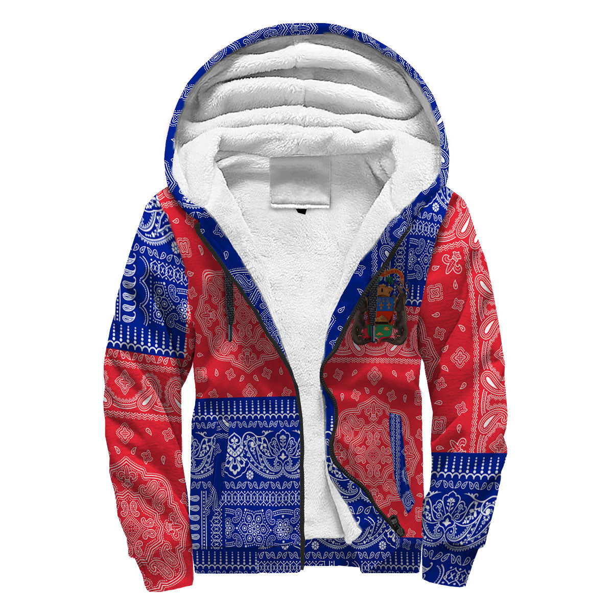 French Guiana Sherpa Hoodie Flag And Paisley Basic Style 3