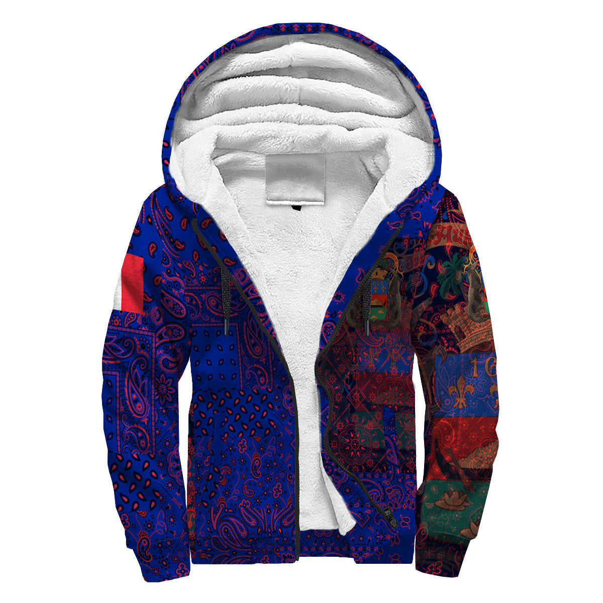 French Guiana Sherpa Hoodie Paisley Flag And Skull Style 3