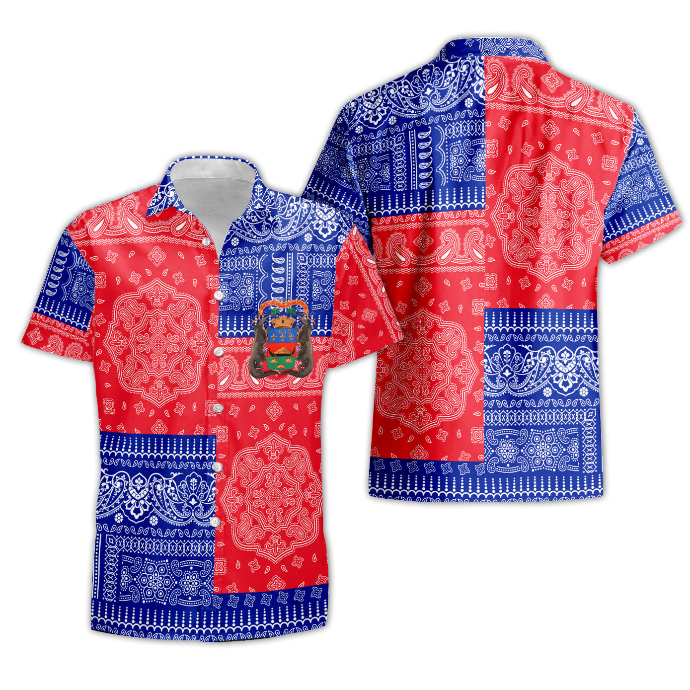 French Guiana Short Sleeve Shirt Flag And Paisley Basic Style 1