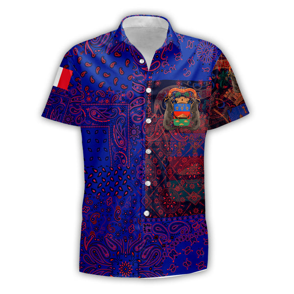 French Guiana Short Sleeve Shirt Paisley Flag And Skull Style 1