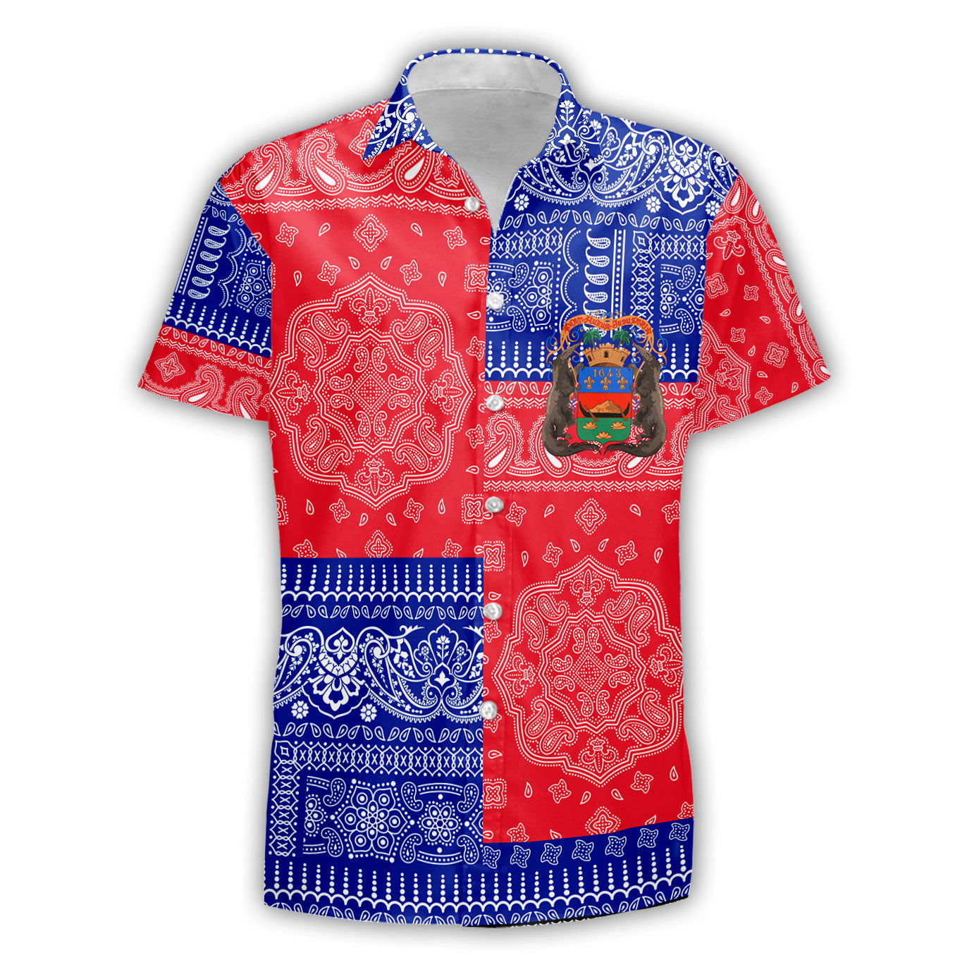 French Guiana Short Sleeve Shirt Flag And Paisley Basic Style 2