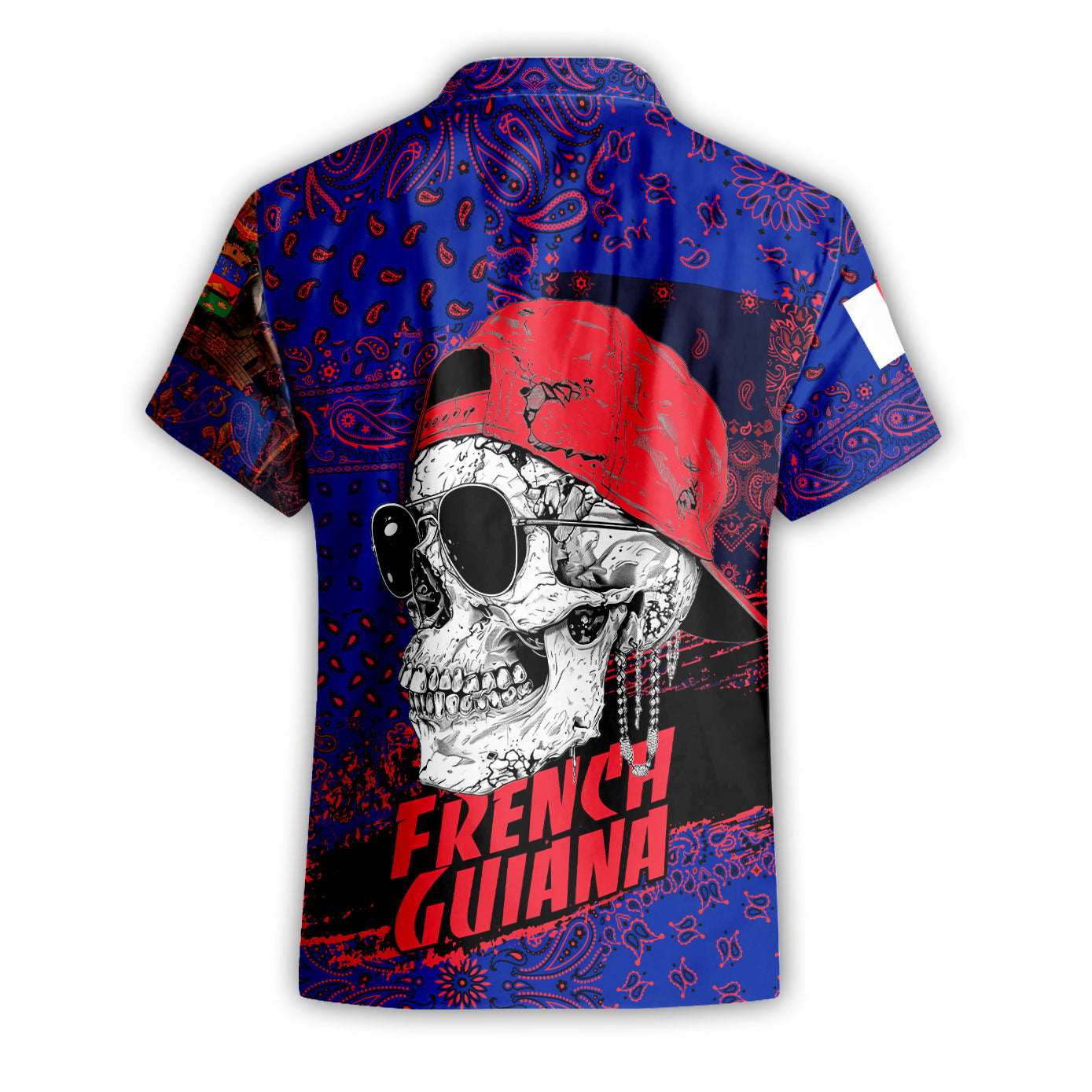 French Guiana Short Sleeve Shirt Paisley Flag And Skull Style 2