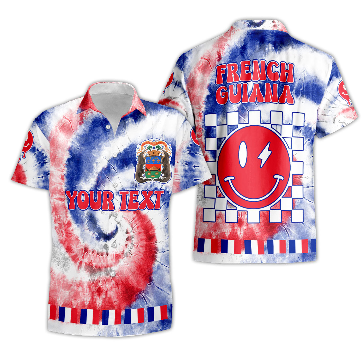 French Guiana Short Sleeve Shirt Custom Tie Dye Style 3