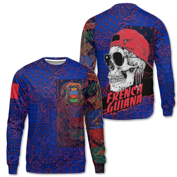 French Guiana Sweatshirt Paisley Flag And Skull Style 1