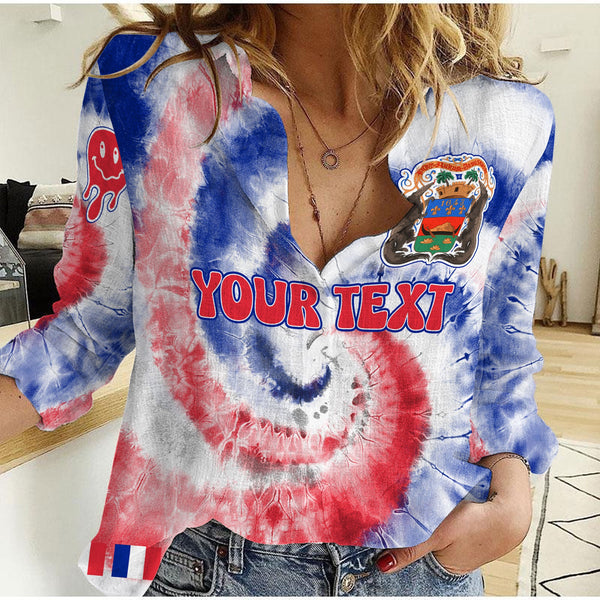 French Guiana Women Casual Shirt Custom Tie Dye Style 1