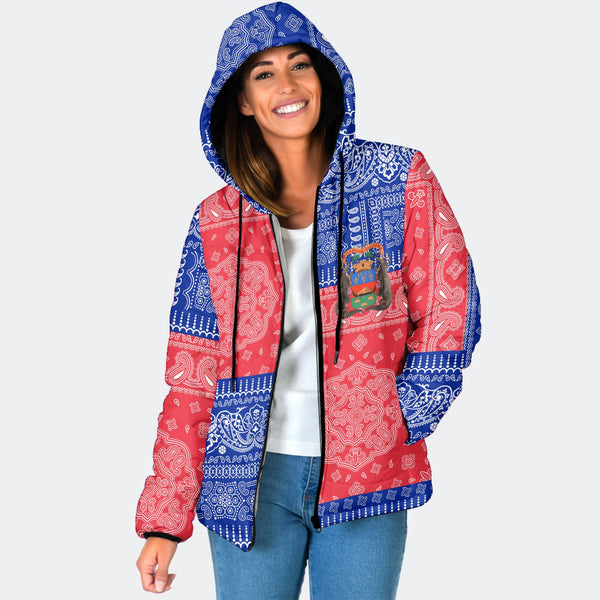 French Guiana Women Hooded Padded Jacket Flag And Paisley Basic Style 1