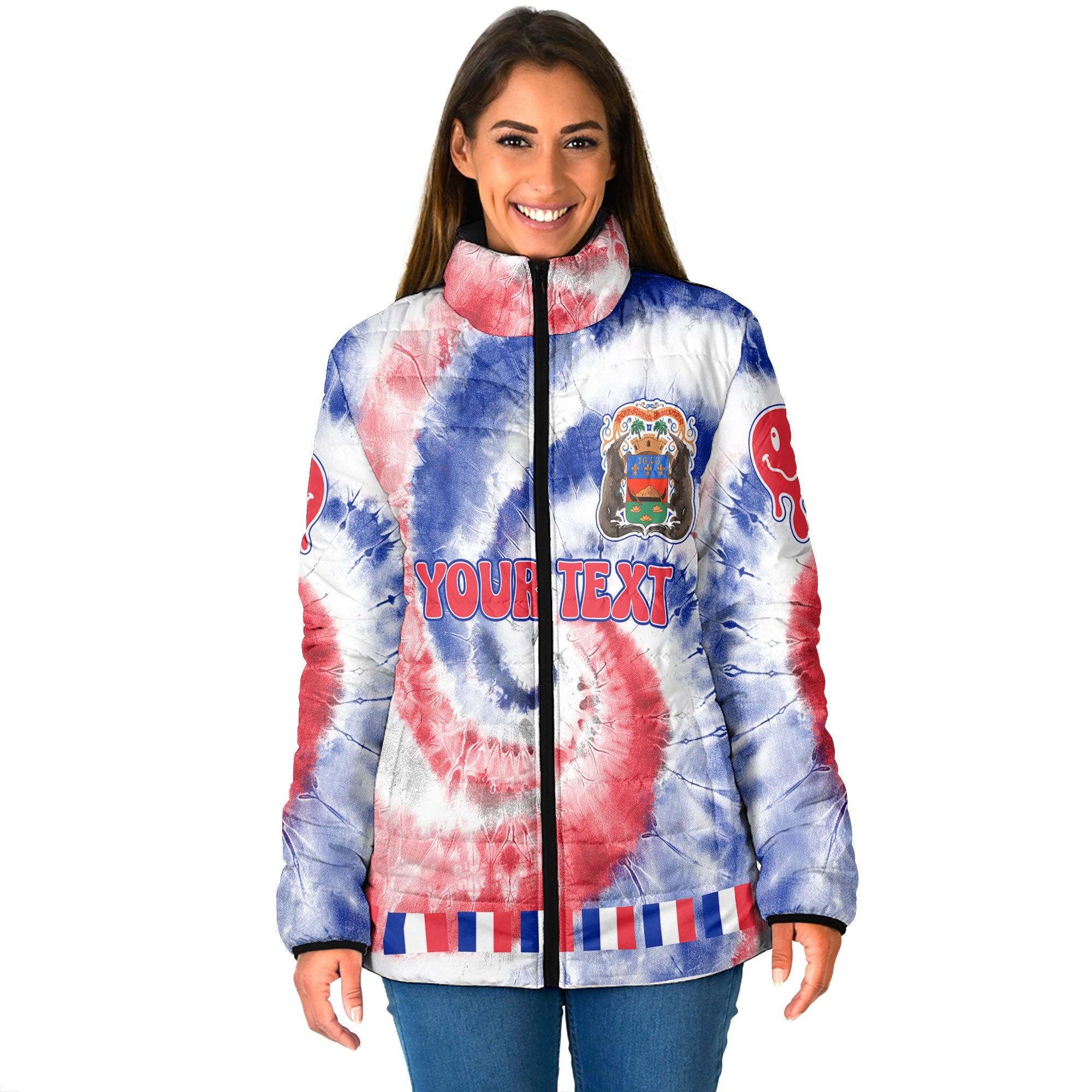 French Guiana Women Padded Jacket Custom Tie Dye Style 1