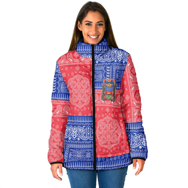 French Guiana Women Padded Jacket Flag And Paisley Basic Style 1