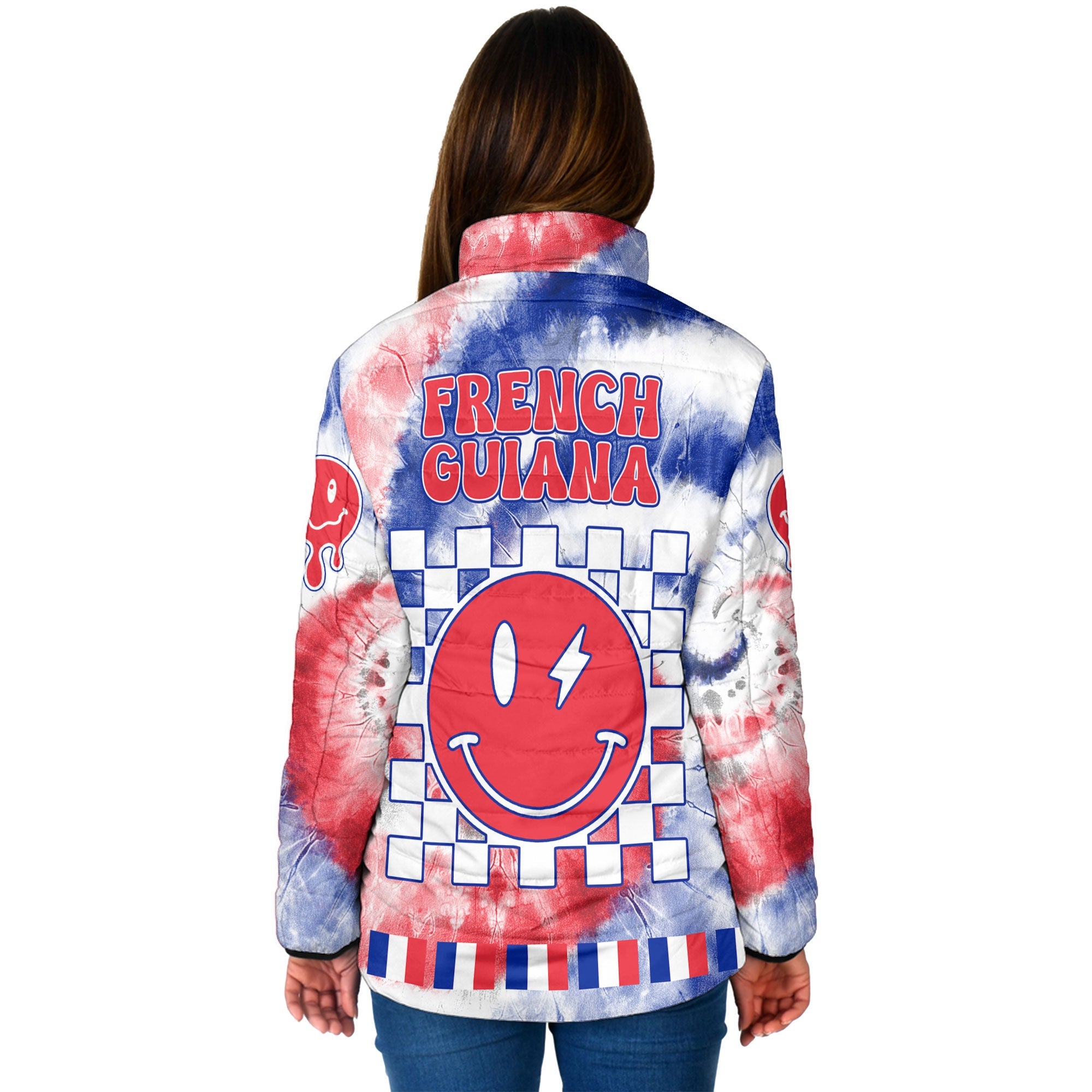 French Guiana Women Padded Jacket Custom Tie Dye Style 2