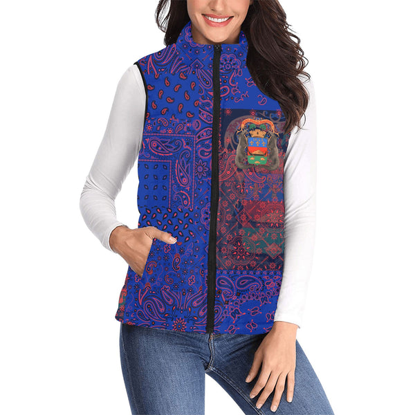 French Guiana Women Padded Jacket Vest Paisley Flag And Skull Style 1