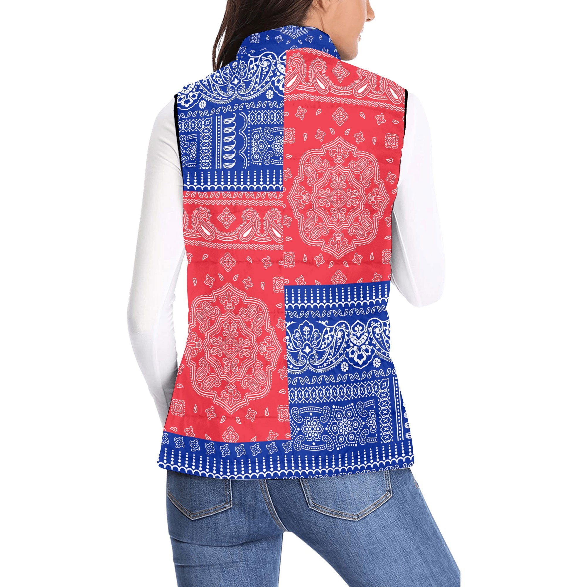 French Guiana Women Padded Jacket Vest Flag And Paisley Basic Style 2