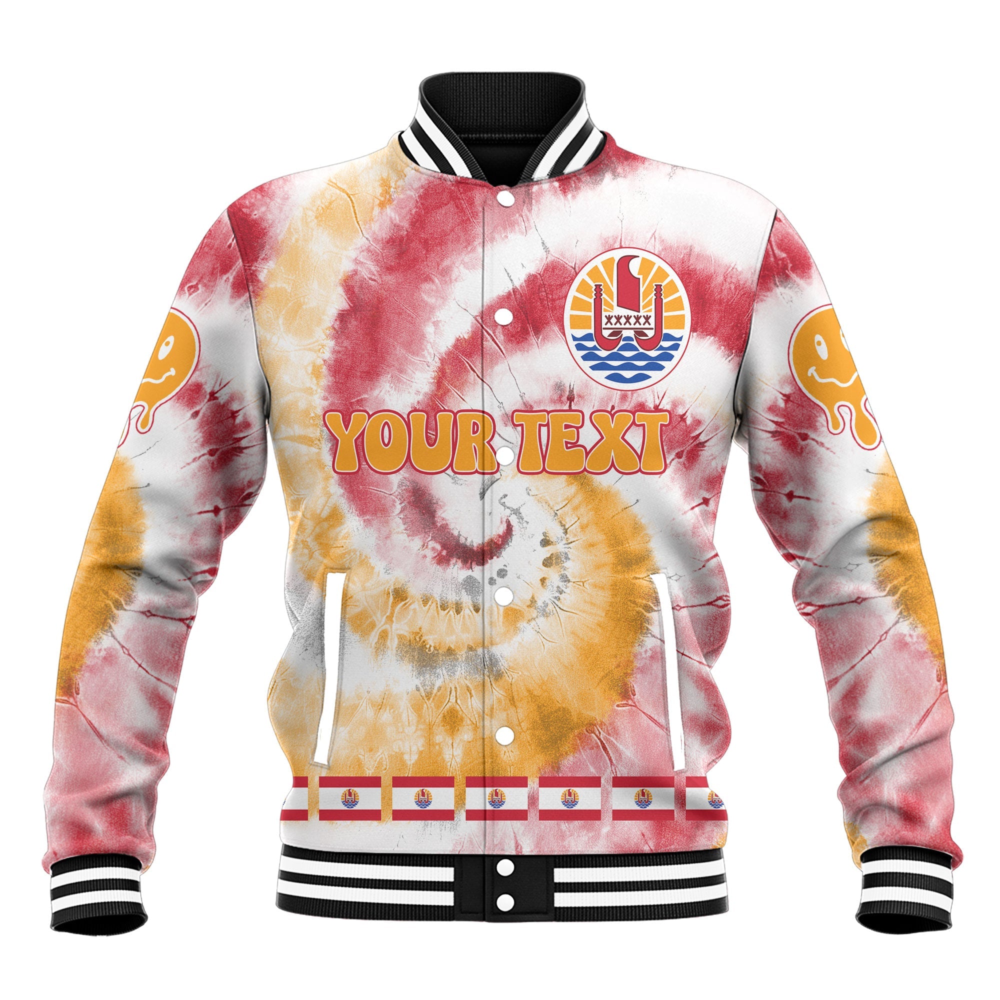 French Polynesia Baseball Jacket Custom Tie Dye Style 2