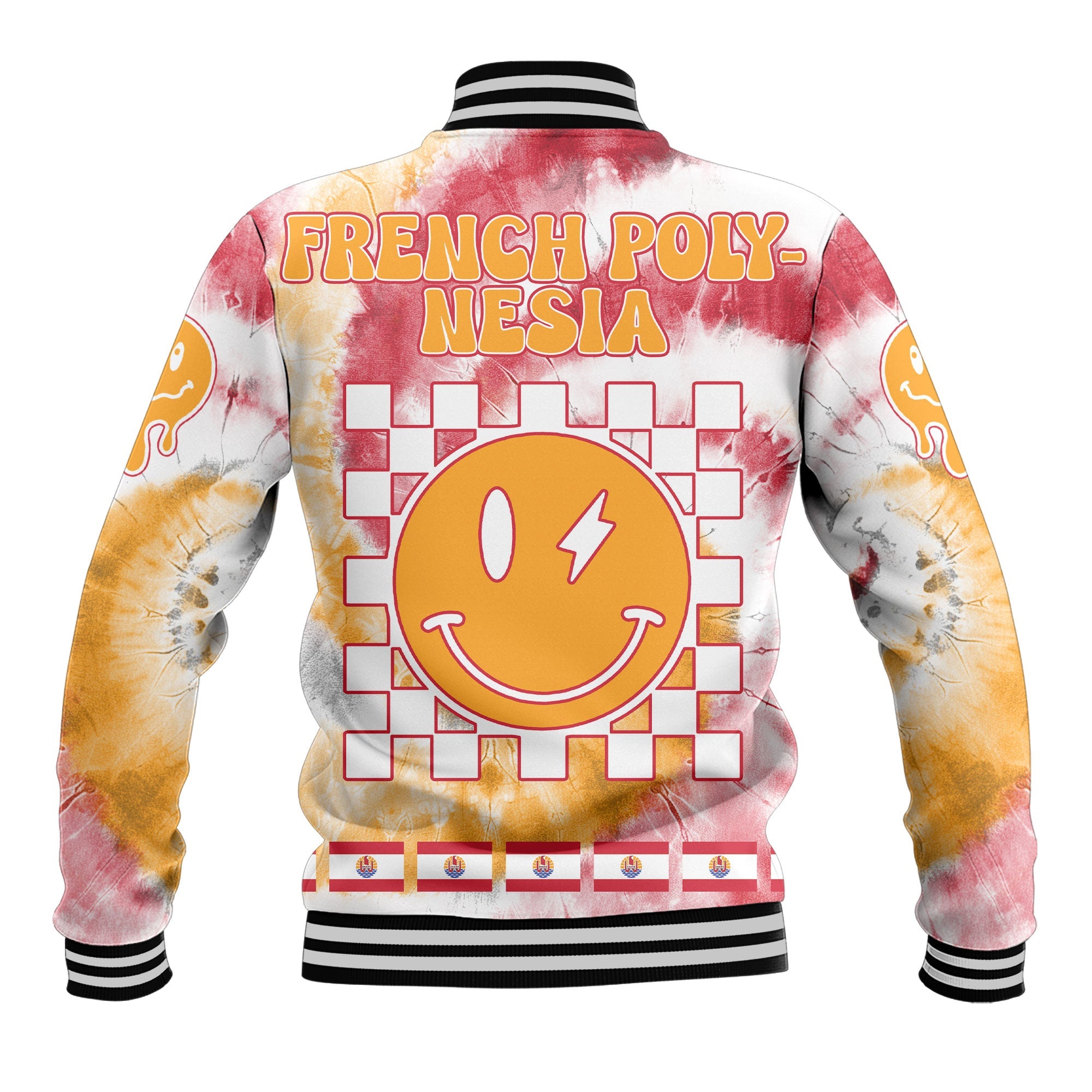 French Polynesia Baseball Jacket Custom Tie Dye Style 3