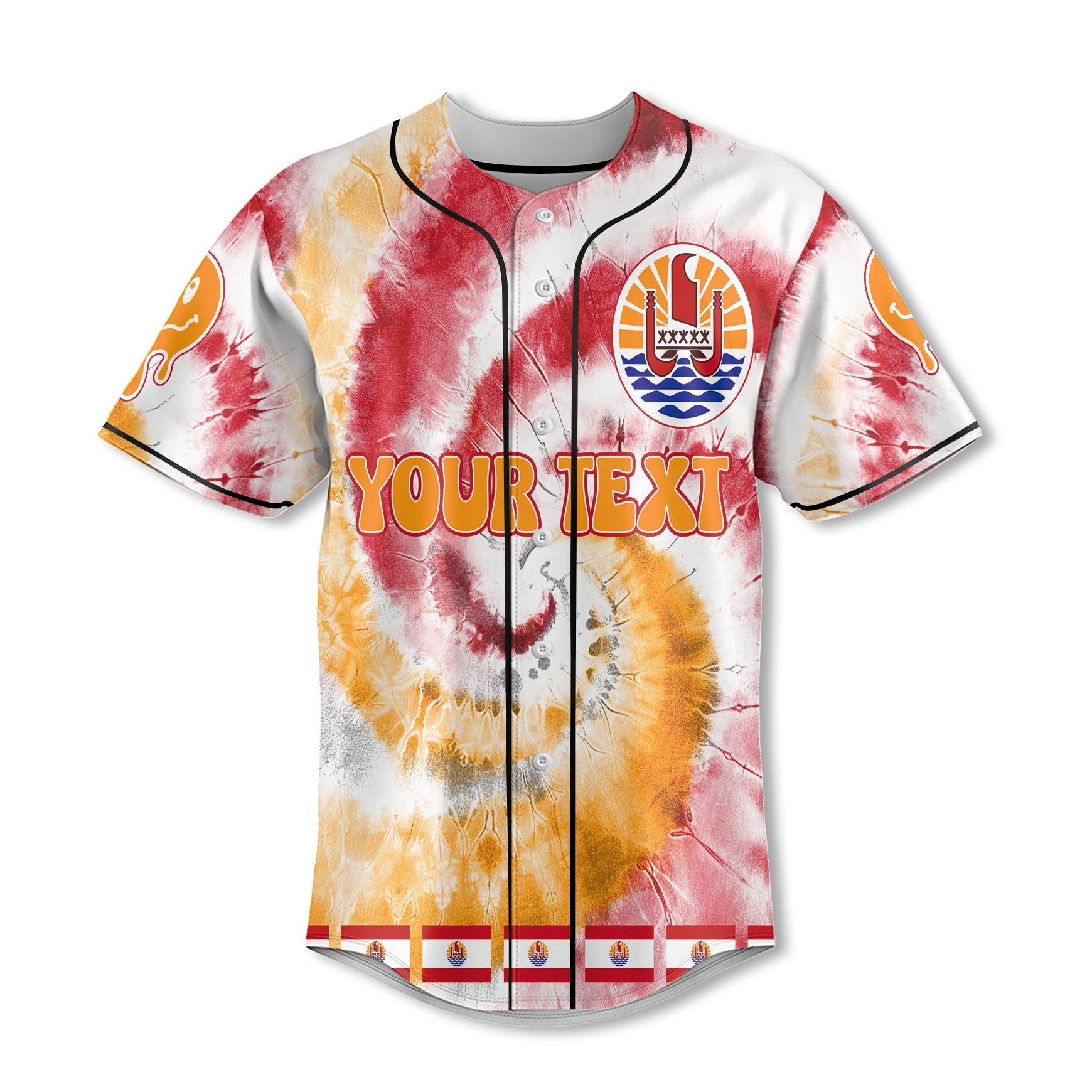 French Polynesia Baseball Jersey Custom Tie Dye Style 2