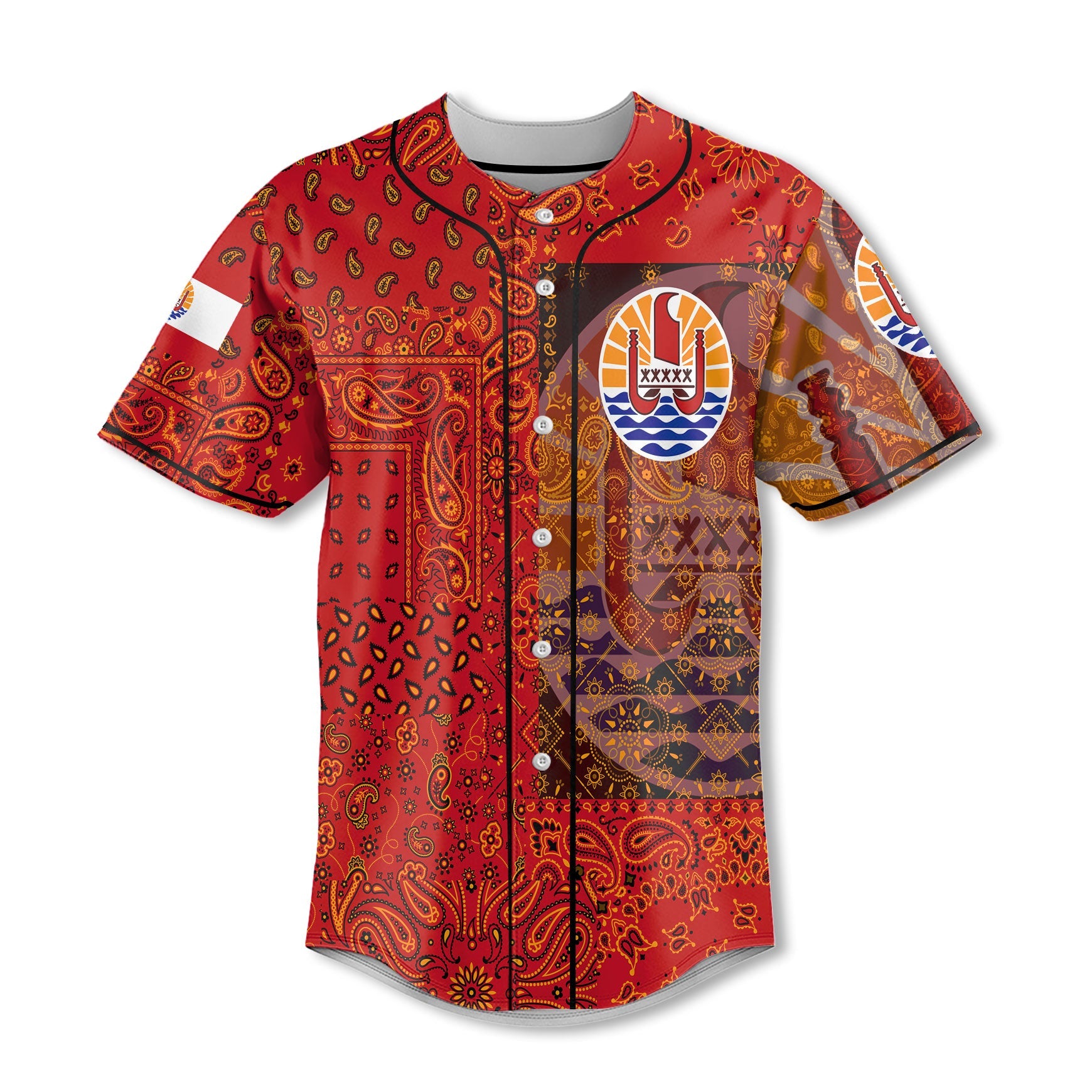 French Polynesia Baseball Jersey Paisley Flag And Skull Style 2