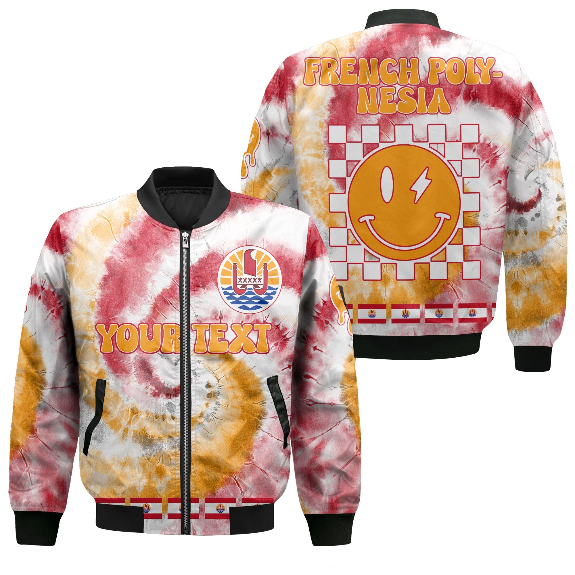 French Polynesia Bomber Jacket Custom Tie Dye Style 1