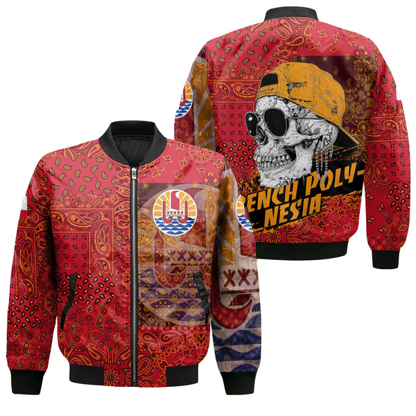 French Polynesia Bomber Jacket Paisley Flag And Skull Style 1