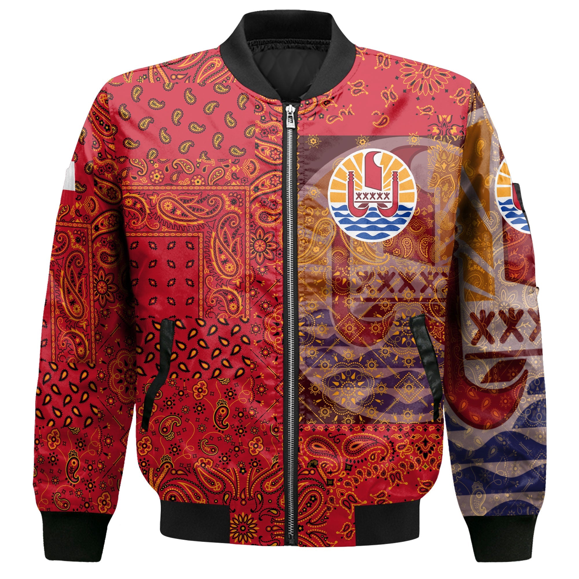 French Polynesia Bomber Jacket Paisley Flag And Skull Style 2