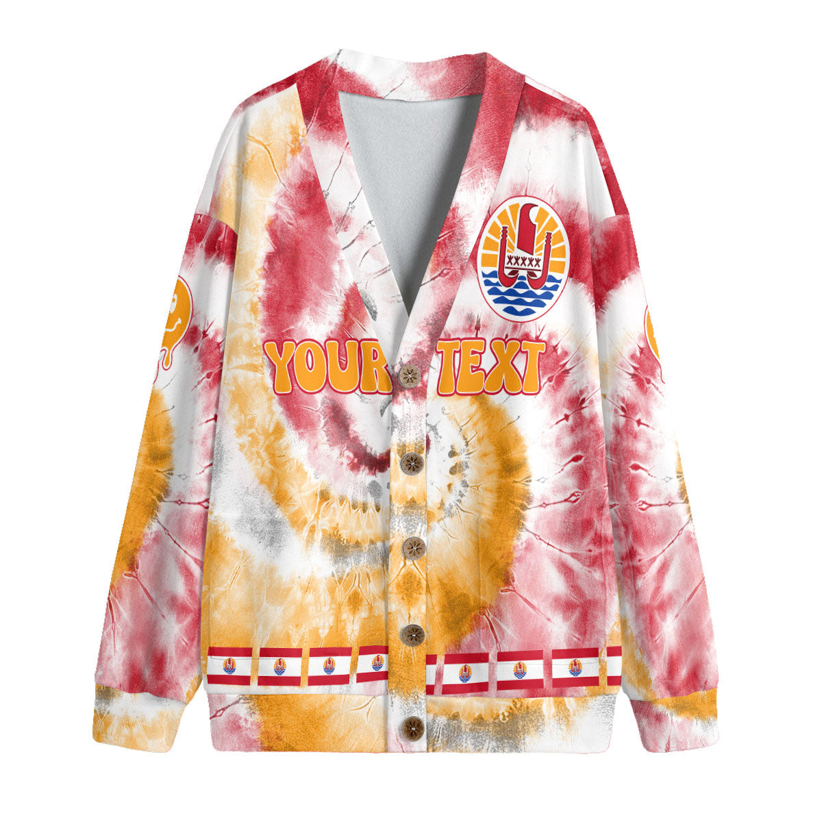 French Polynesia Fleece Cardigan Custom Tie Dye Style 2