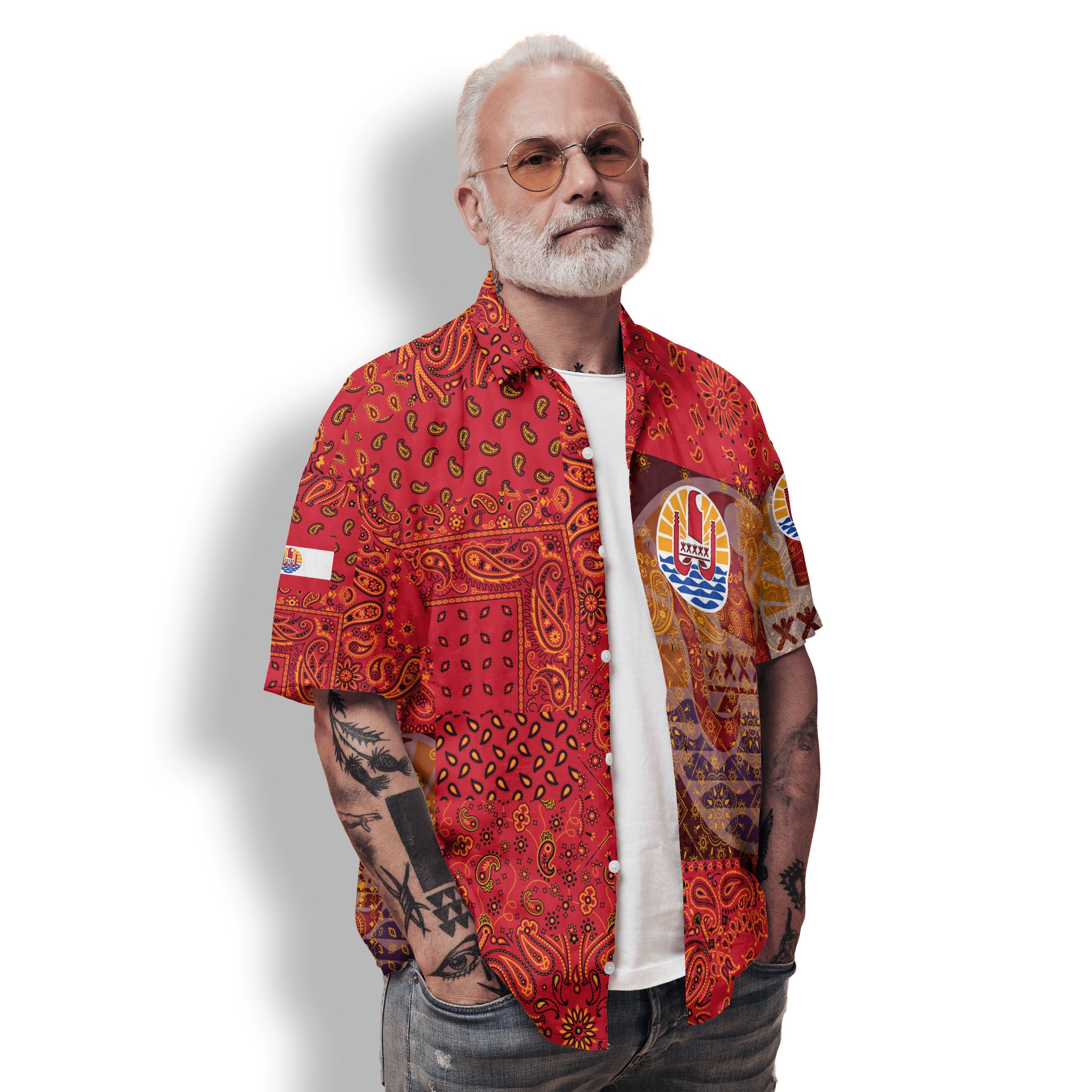 French Polynesia Hawaiian Shirt Paisley Flag And Skull Style 2