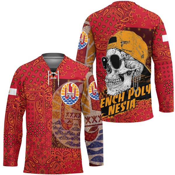 French Polynesia Hockey Jersey Paisley Flag And Skull Style 1