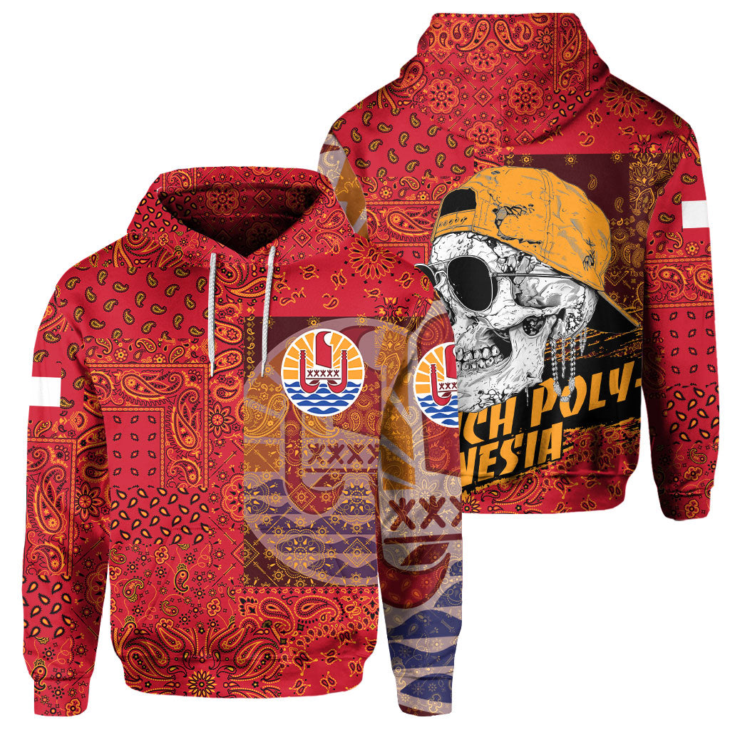 French Polynesia Hoodie Paisley Flag And Skull Style 1