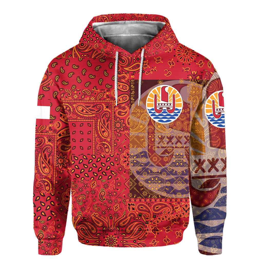 French Polynesia Hoodie Paisley Flag And Skull Style 2