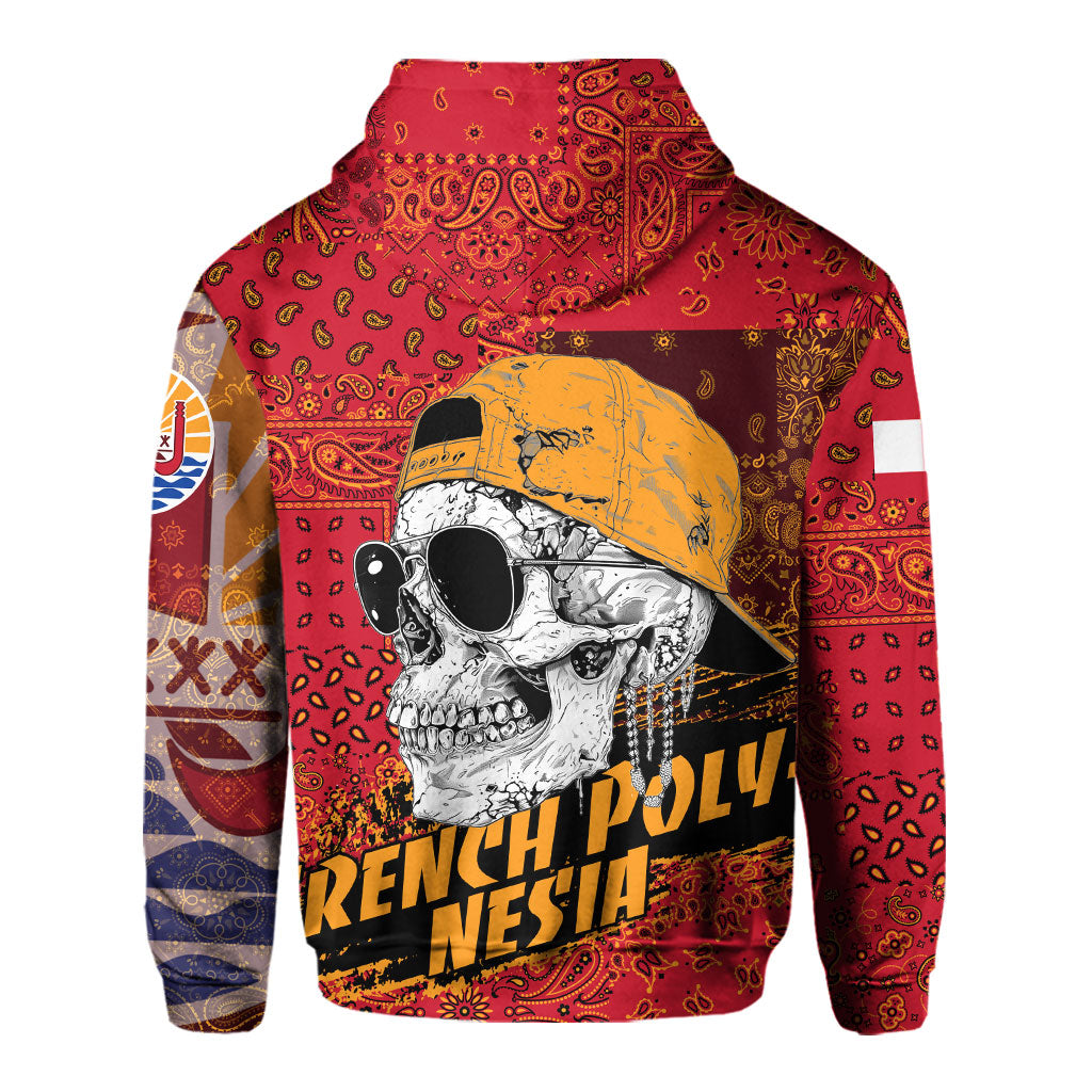 French Polynesia Hoodie Paisley Flag And Skull Style 3