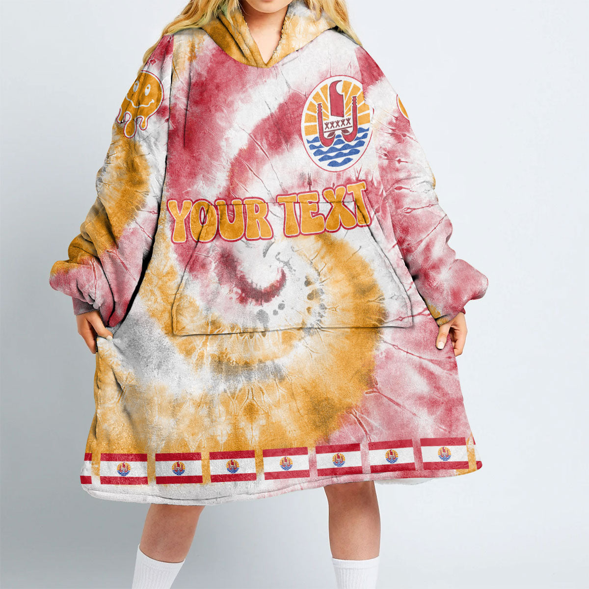 French Polynesia Hoodie Blanket Custom Tie Dye Style 2