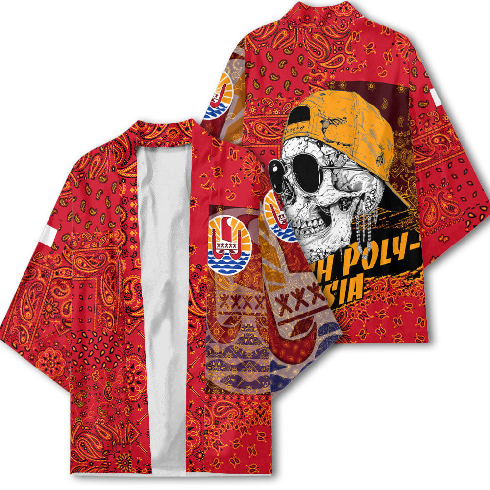 French Polynesia Kimono Paisley Flag And Skull Style 2