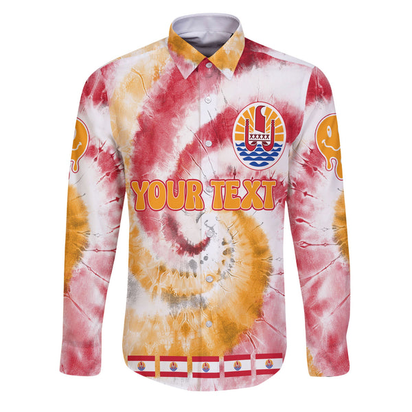 French Polynesia Long Sleeve Button Shirt Custom Tie Dye Style 1