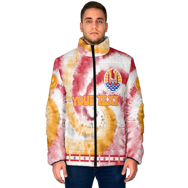 French Polynesia Men Padded Jacket Custom Tie Dye Style 1