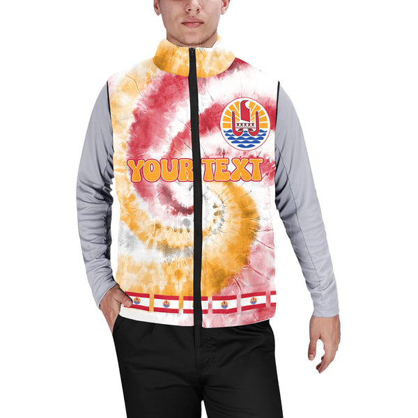 French Polynesia Men Padded Jacket Vest Custom Tie Dye Style 1