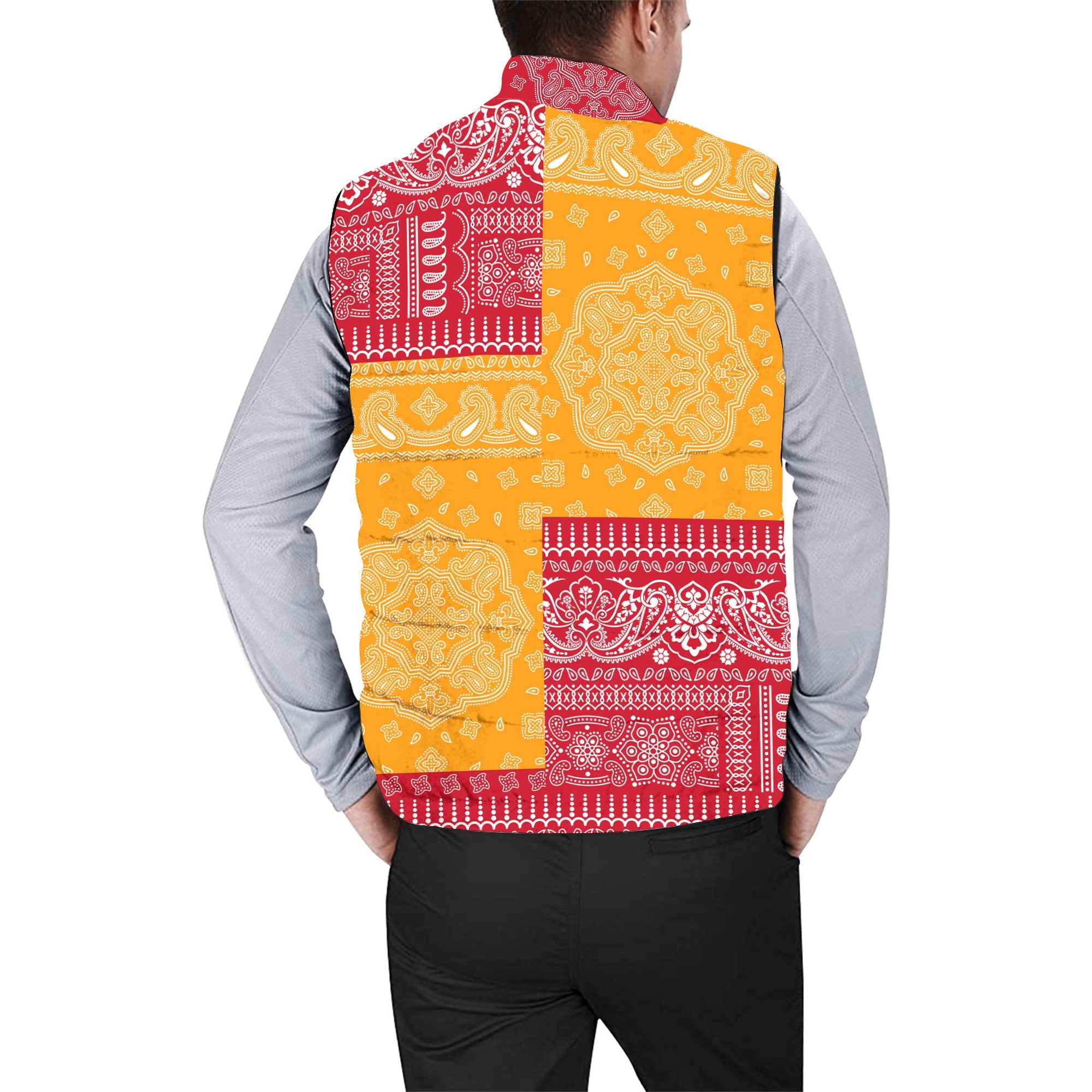 French Polynesia Men Padded Jacket Vest Flag And Paisley Basic Style 2