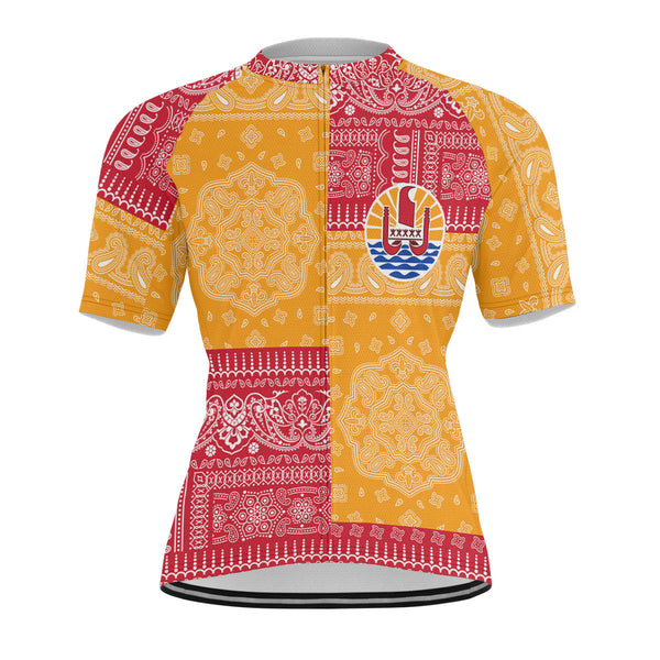 French Polynesia Men Cycling Jersey Flag And Paisley Basic Style 1