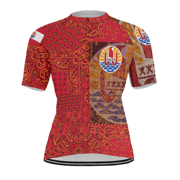 French Polynesia Men Cycling Jersey Paisley Flag And Skull Style 1