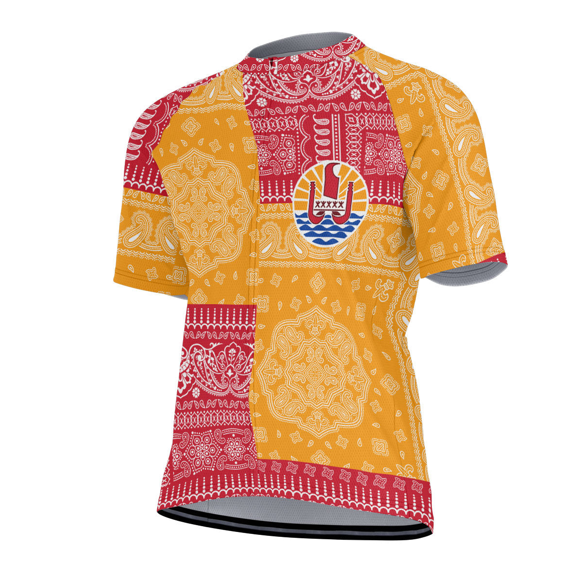 French Polynesia Men Cycling Jersey Flag And Paisley Basic Style 2