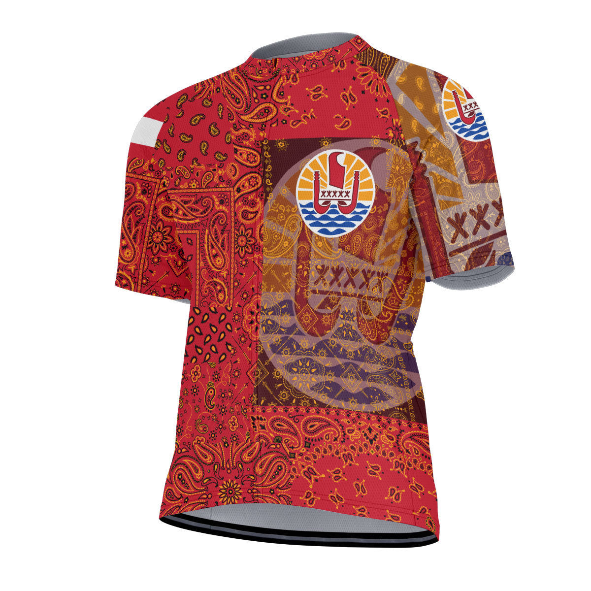 French Polynesia Men Cycling Jersey Paisley Flag And Skull Style 2