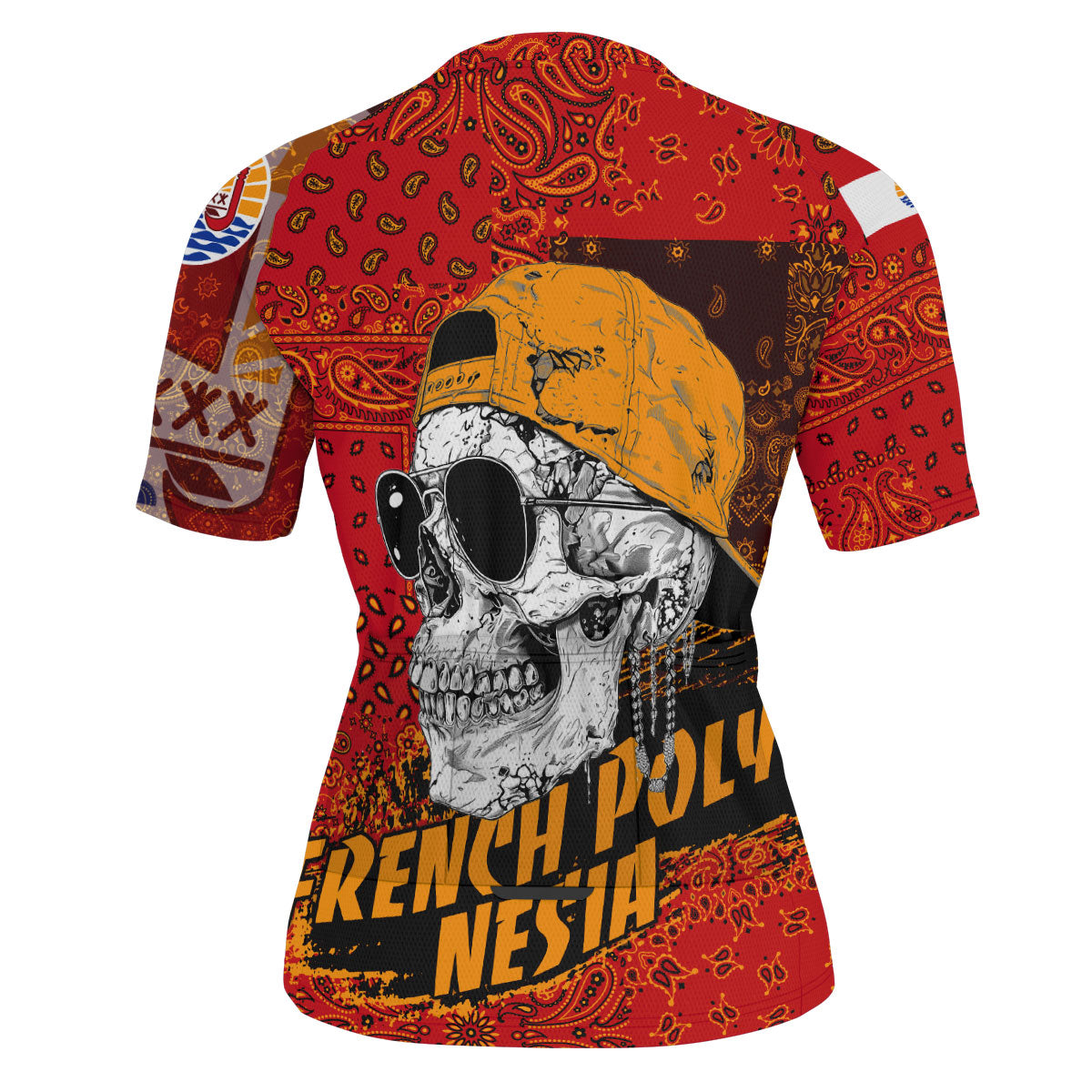 French Polynesia Men Cycling Jersey Paisley Flag And Skull Style 3