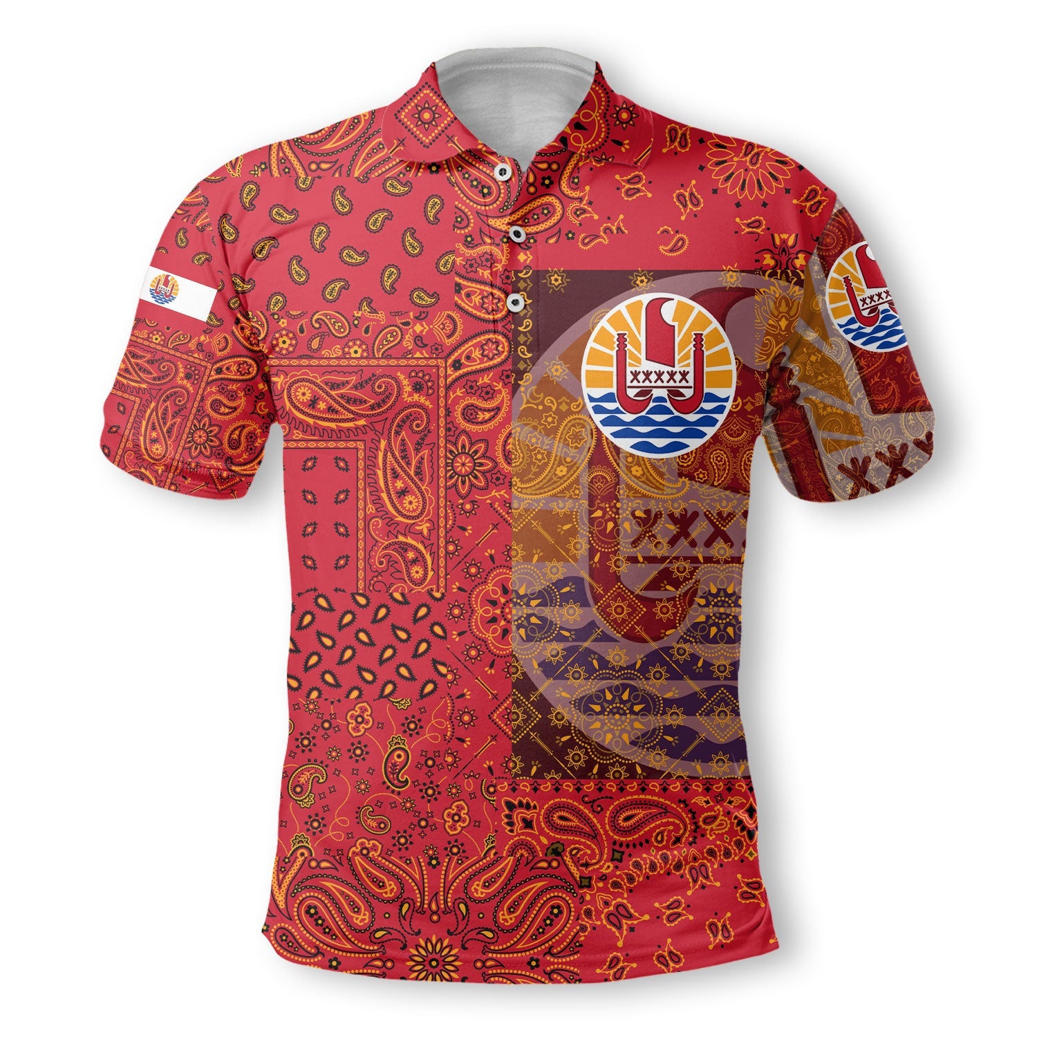 French Polynesia Polo Shirt Paisley Flag And Skull Style 2