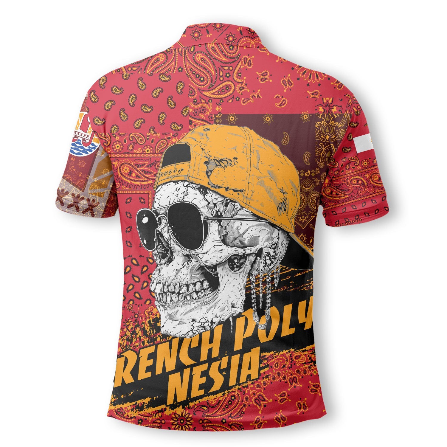 French Polynesia Polo Shirt Paisley Flag And Skull Style 3