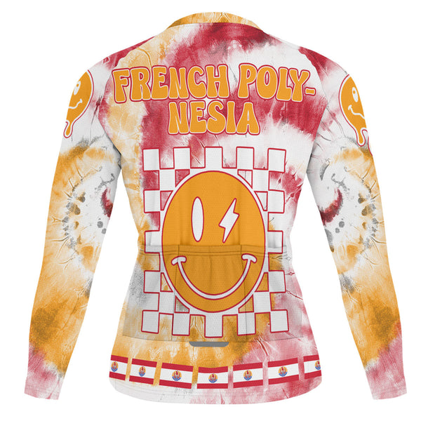 French Polynesia Raglan Men Cycling Jersey Long Sleeve Custom Tie Dye Style 1