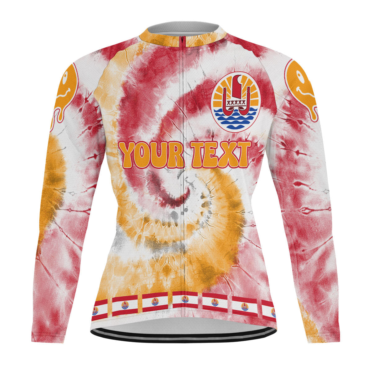 French Polynesia Raglan Men Cycling Jersey Long Sleeve Custom Tie Dye Style 2