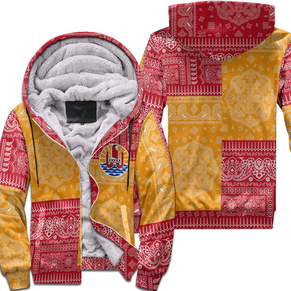 French Polynesia Sherpa Hoodie Flag And Paisley Basic Style 1