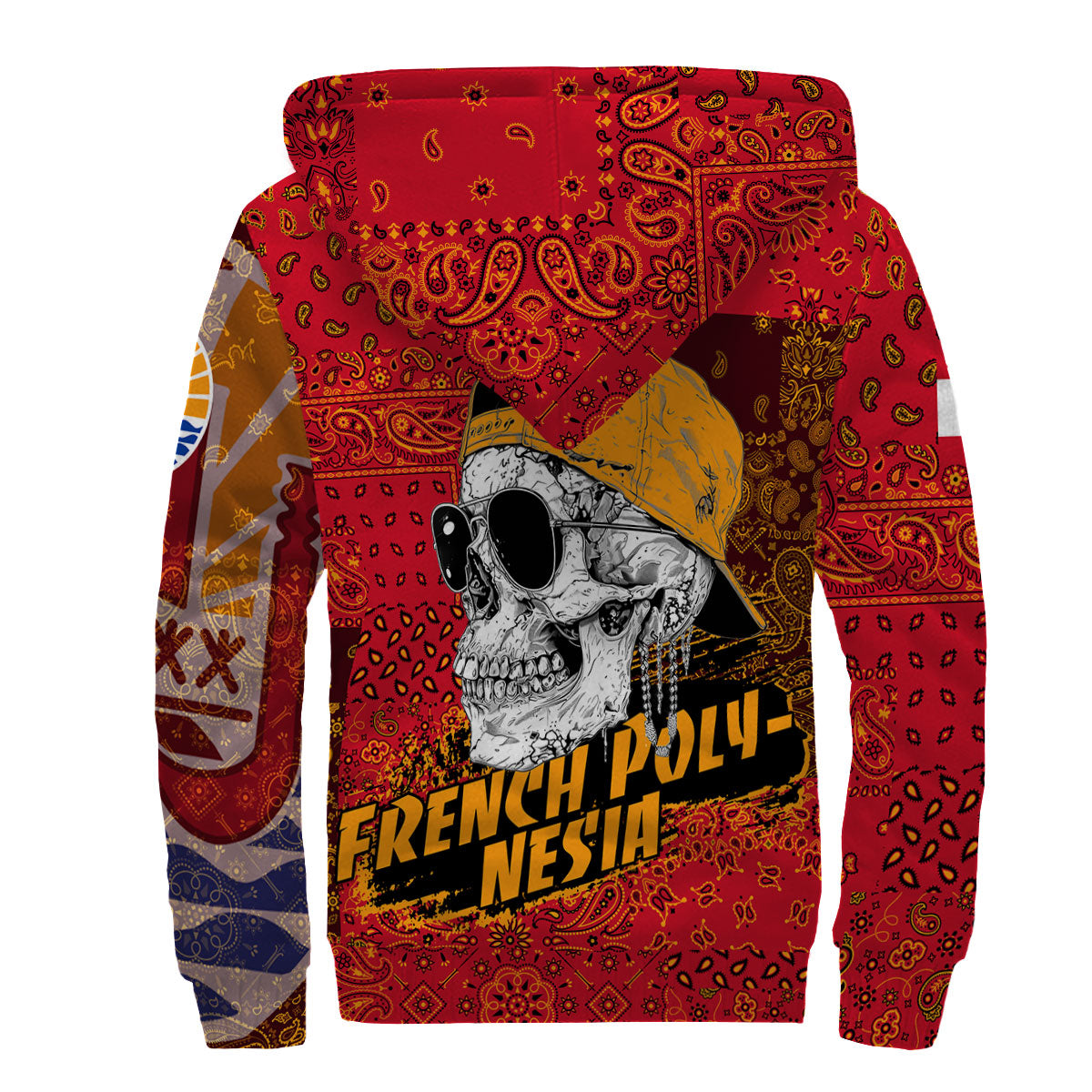 French Polynesia Sherpa Hoodie Paisley Flag And Skull Style 2