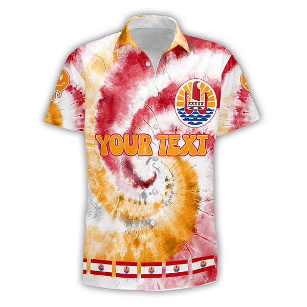 French Polynesia Short Sleeve Shirt Custom Tie Dye Style 1