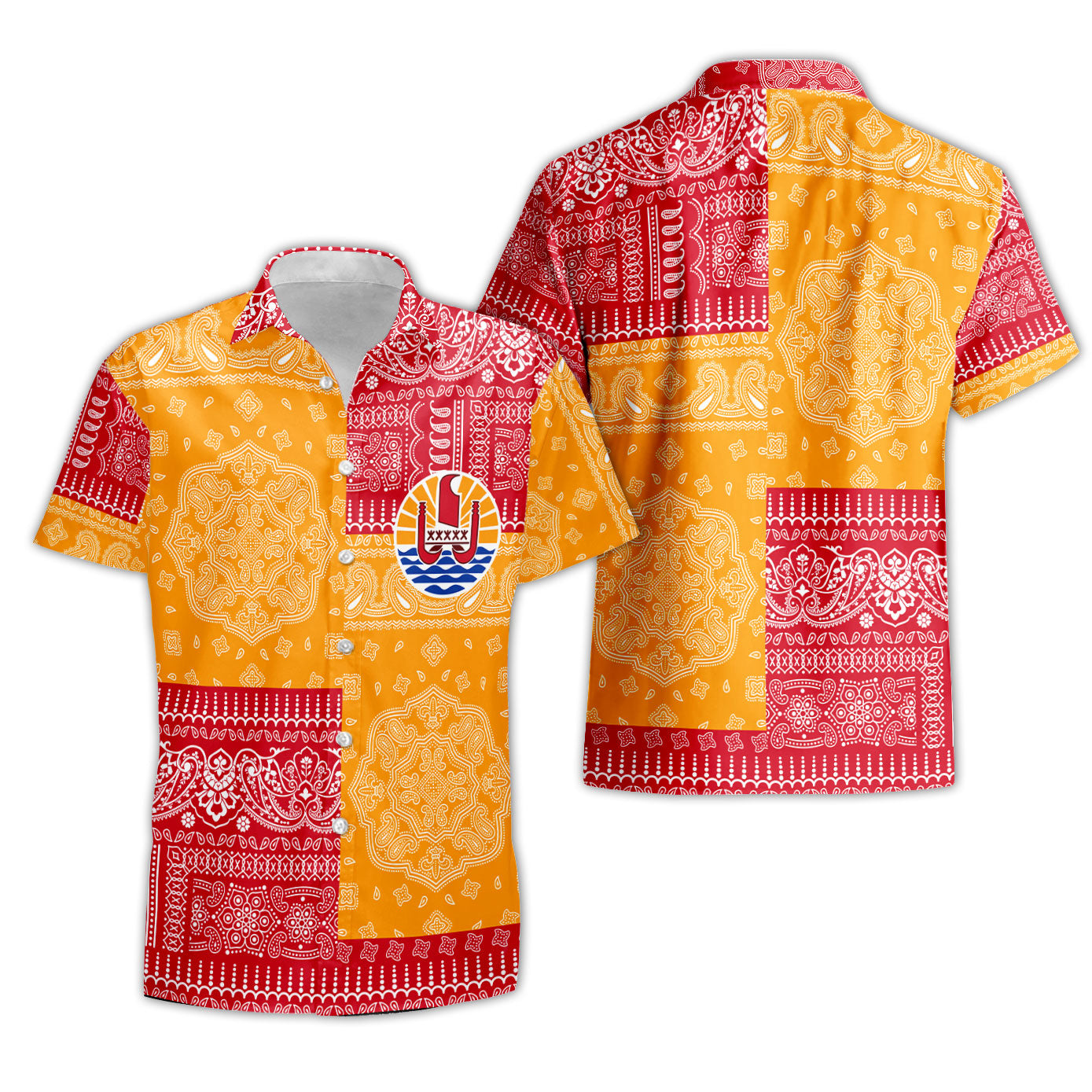 French Polynesia Short Sleeve Shirt Flag And Paisley Basic Style 1