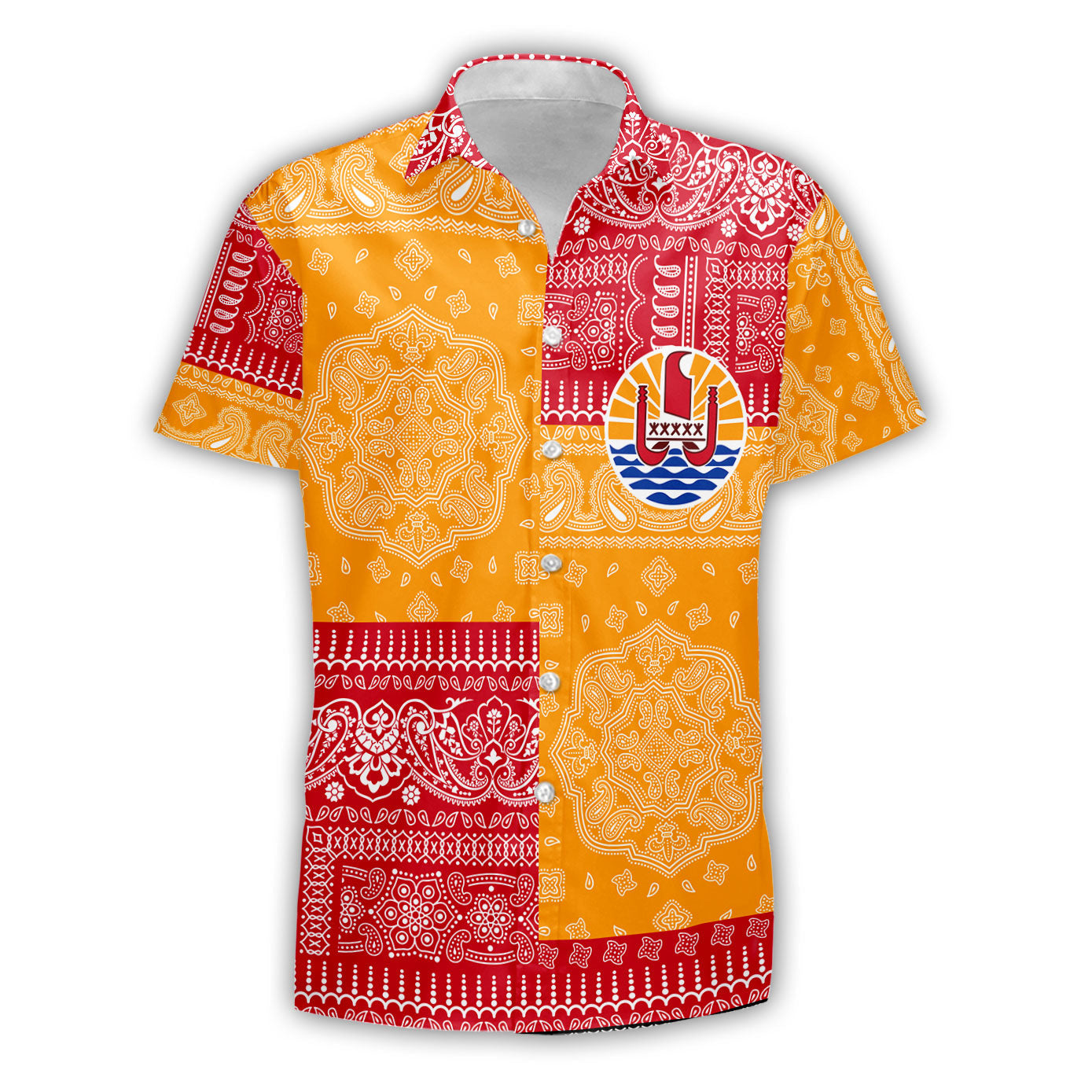 French Polynesia Short Sleeve Shirt Flag And Paisley Basic Style 2