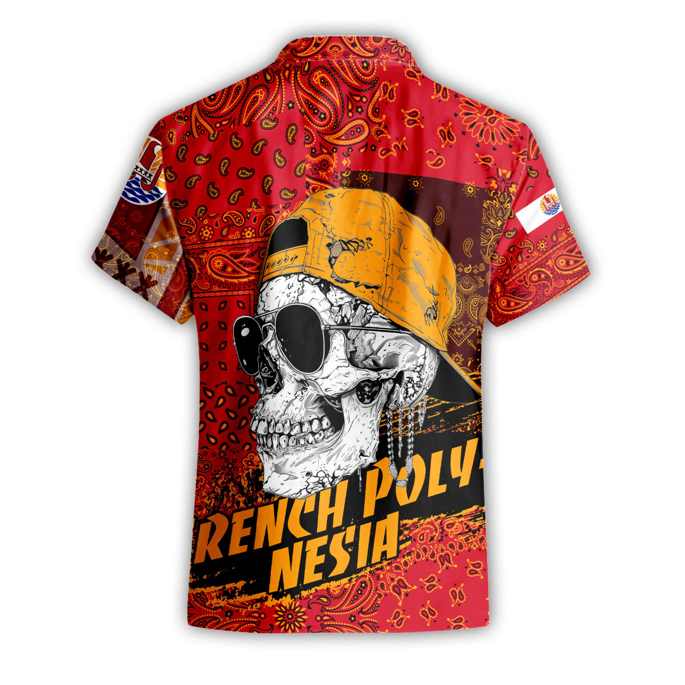 French Polynesia Short Sleeve Shirt Paisley Flag And Skull Style 2