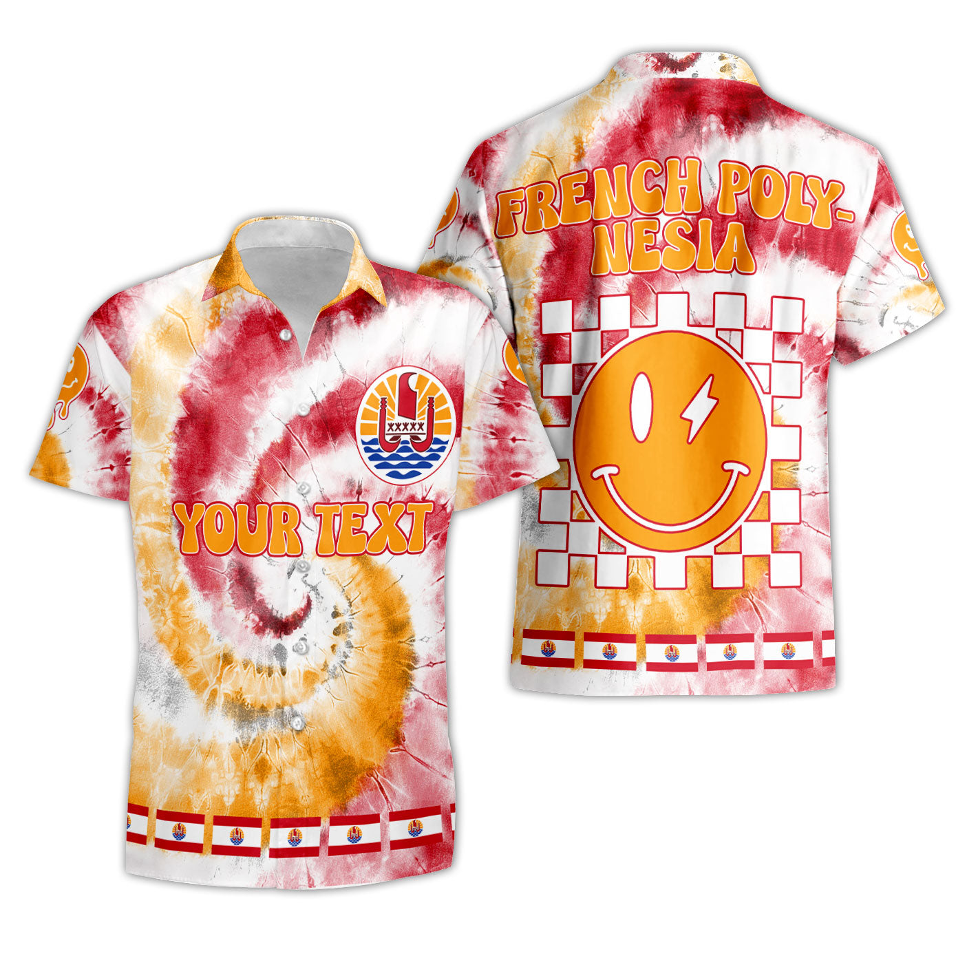 French Polynesia Short Sleeve Shirt Custom Tie Dye Style 3